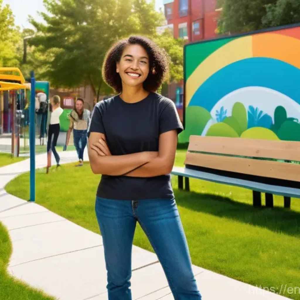 시빅테크 프로젝트의 피드백 루프 - **Prompt:** A vibrant, sun-drenched community park bustling with a diverse group of happy people of ...