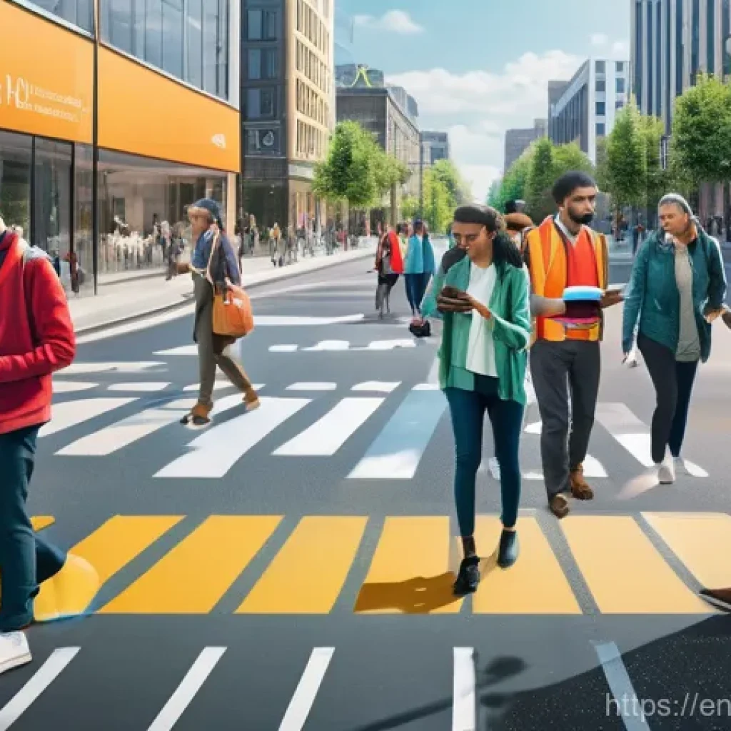 시빅테크의 정책 변경 사례 연구 - **Prompt:** "A vibrant, panoramic street scene in a modern, diverse city. In the foreground, a group...