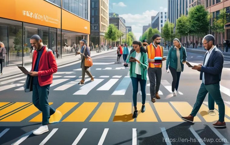 시빅테크의 정책 변경 사례 연구 - **Prompt:** "A vibrant, panoramic street scene in a modern, diverse city. In the foreground, a group...