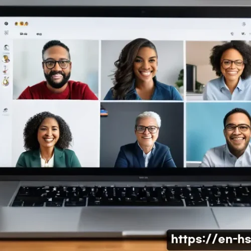 Home 33 시빅테크와 사회적 불평등 해소 - A diverse group of adults participating in a virtual town hall meeting from their homes, each visibl...