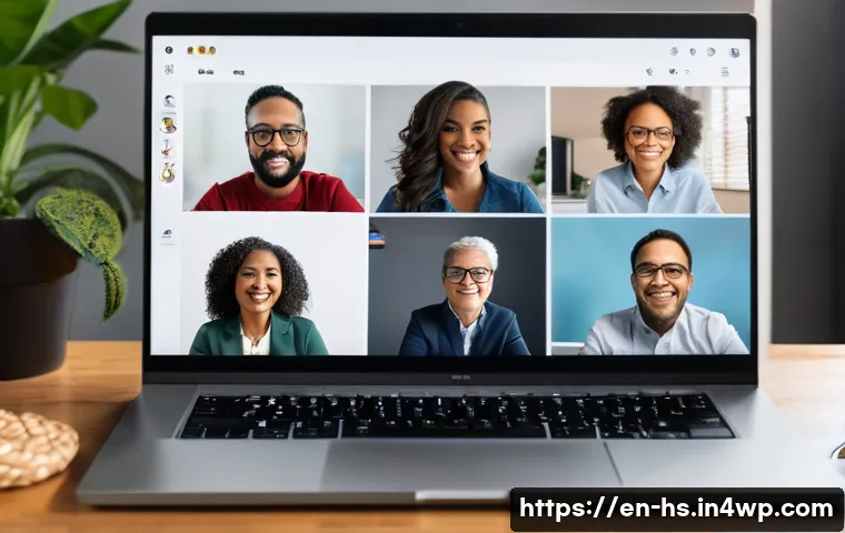 시빅테크와 사회적 불평등 해소 - A diverse group of adults participating in a virtual town hall meeting from their homes, each visibl...