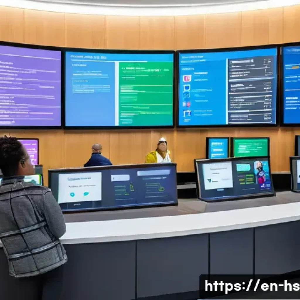 시빅테크의 정책 실행 사례 - A vibrant city hall open data center scene showing diverse citizens of all ages and ethnicities inte...