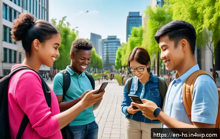 시빅테크의 비즈니스 모델 혁신 사례 - A vibrant urban scene showcasing diverse citizens using a mobile-first civic engagement app on smart...